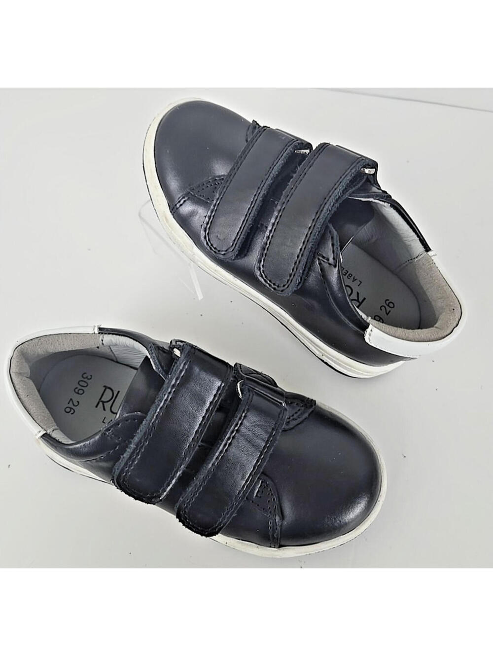 Ruby Label Black White Leather Hook Loop Toddler Kids Sneakers Shoes Sz 9.5/26